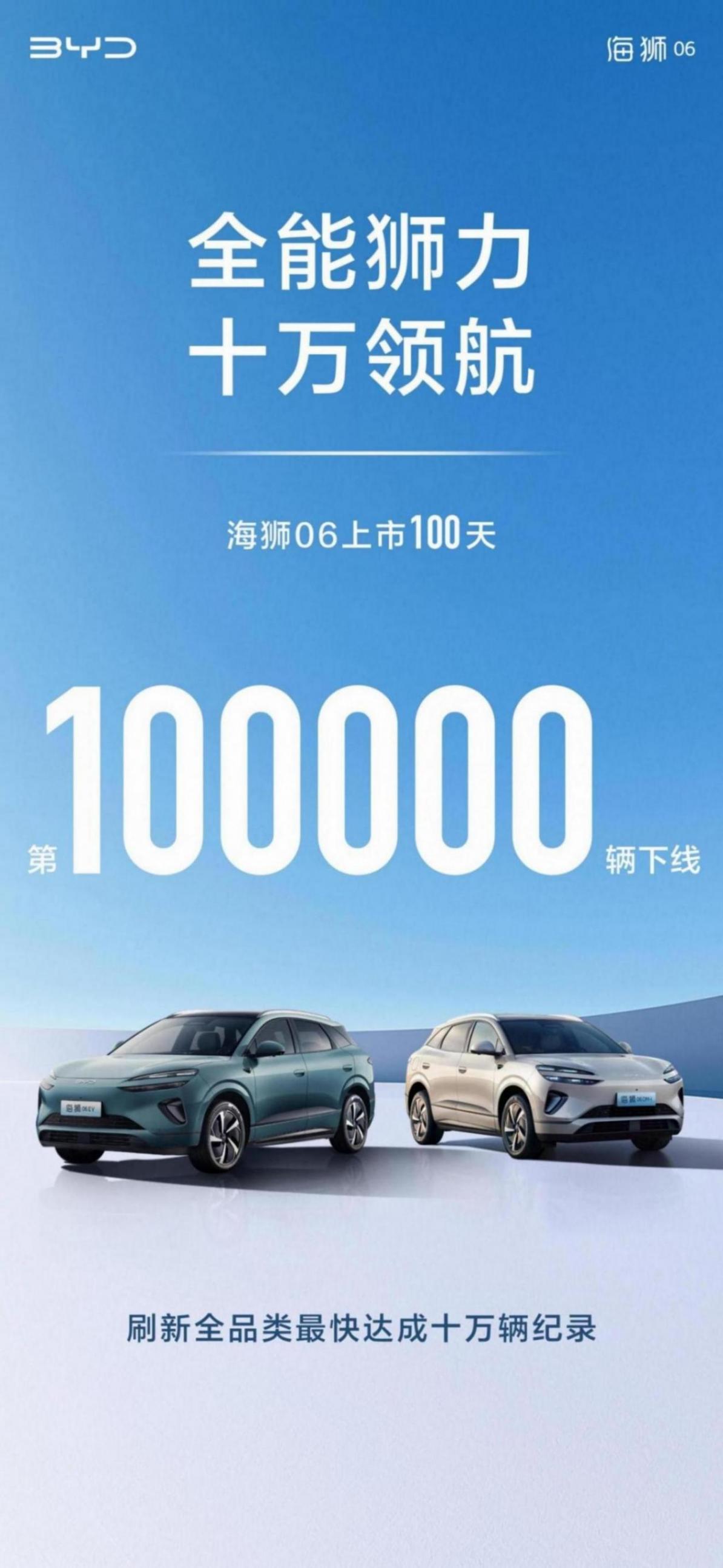上市以來僅用100天 比亞迪海獅06第100000輛整車下線